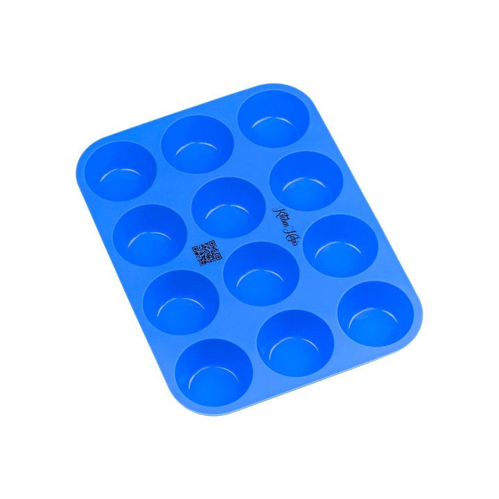 Tava 12 briose, Forma din Silicon Alimentar Non-Stick, Albastra