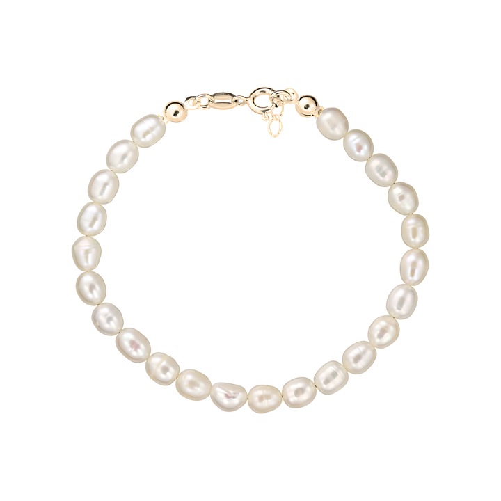 Bratara Aur 585 - 14K cu perle de cultura albe 6, 5mm, inchizatoare clasica, 16-17 cm