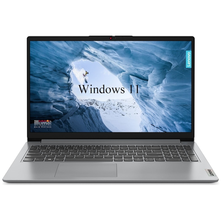 Laptop Lenovo IdeaPad 1 15IGL7, 15.6″ FHD, Intel Celeron N4120 4-core, 4GB DDR4, 128 GB eMMC, 128GB SSD m2 PCIe, Intel UHD Graphics 600, Windows 11 Home, 1.54 kg Cloud Grey