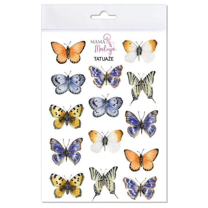 Set tatuaje temporare Mama Maluje, Motyle 2, 14 modele, 9.5x14cm