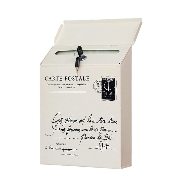 Retro postaláda, KkvoGmle, vasaló, falra szerelhető, vízálló, bézs/fekete, 22x6,5x30cm