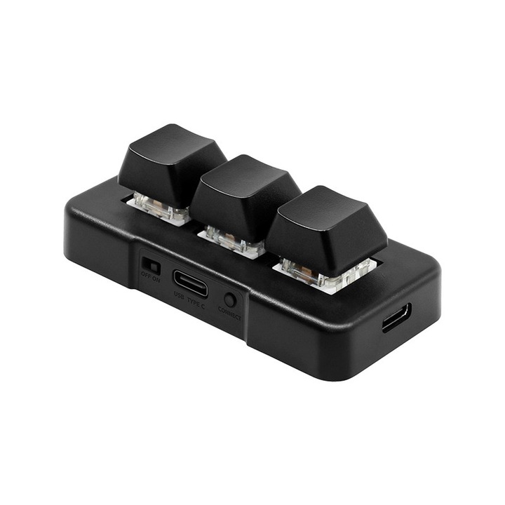 KkvoGmle mini billentyűzet, programozható 3 gomb, ABS, fekete, 75x37x28mm