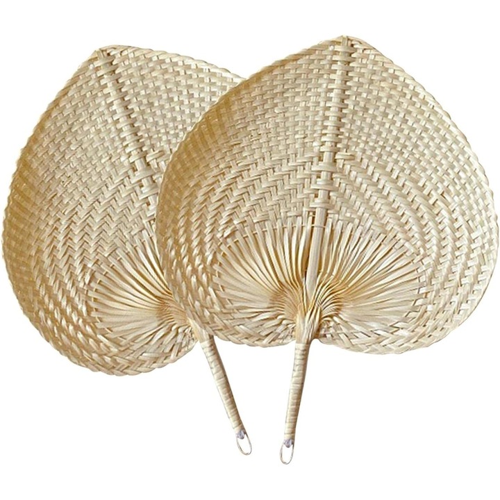 Dekoratív legyező, KkvoGmle, bambusz, 38x30 cm, krém, 2 db-os készlet