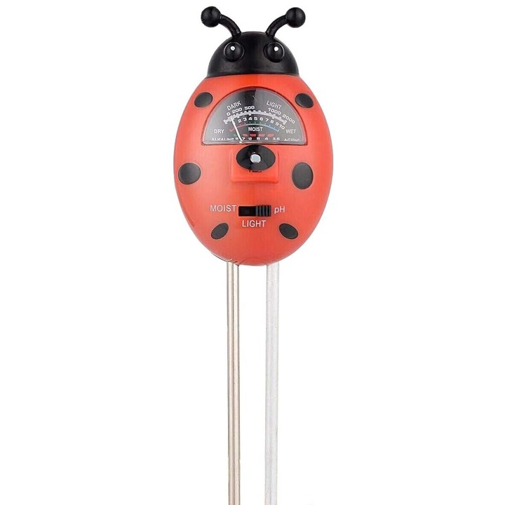 Talajvizsgáló, KkvoGmle, 3 az 1-ben, ABS, piros/fekete, 27,5x6x3,5 cm