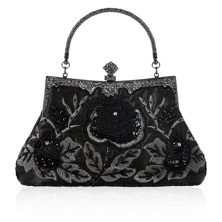 Női estélyi táska, KkvoGmle, szatén, 25x7,5x21 cm, fekete