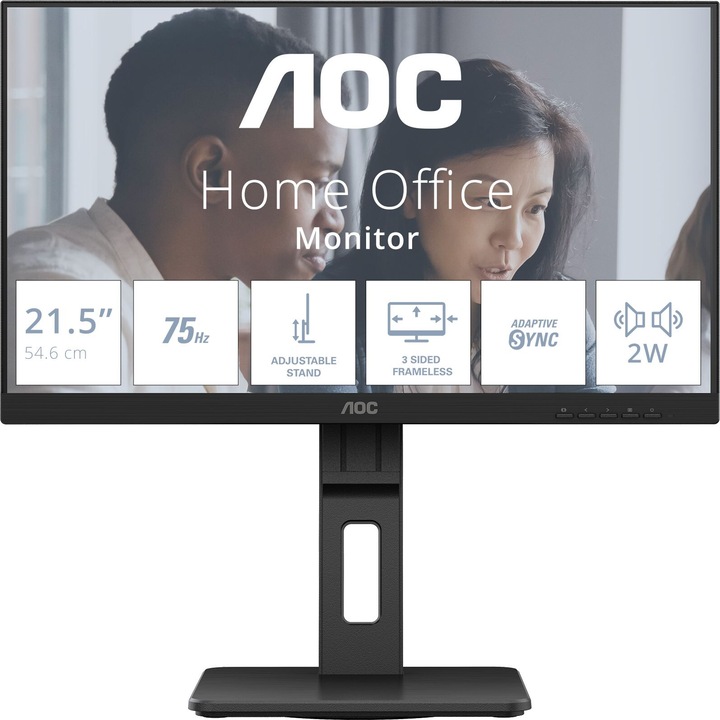 Монитор 21.5'' AOC 22E2UMF, WLED, VA, 1920 x 1080, VGA, 1 x HDMI 1.4, 1 x DisplayPort 1.2, 1 x Audio Out, 1 x Audio In, 4 x USB 3.2 Downstream, 1 x USB 3.2 Type-B