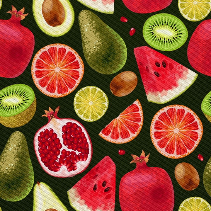 Material textil, Fructe, Poliester 100%, 210g/pm, Dimensiune: 100cm x 155cm, DX545