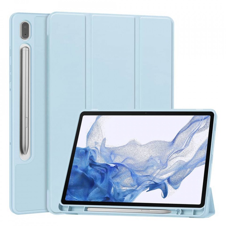 Husa tableta pentru Samsung Galaxy Tab S6 Lite (2020/2022/2024) cu suport 2 Unghiuri si functie Sleep/Wake, SKDR OfficeMate - Bleu