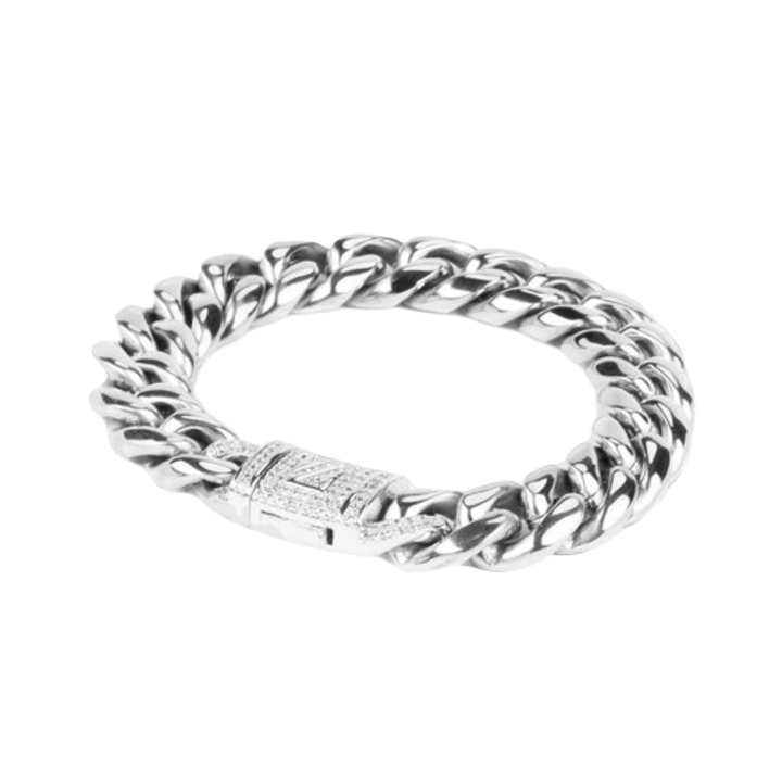 Florida férfi karkötő, rozsdamentes acél, cirkónia kövek, 11mm, 19 cm - Ezüst