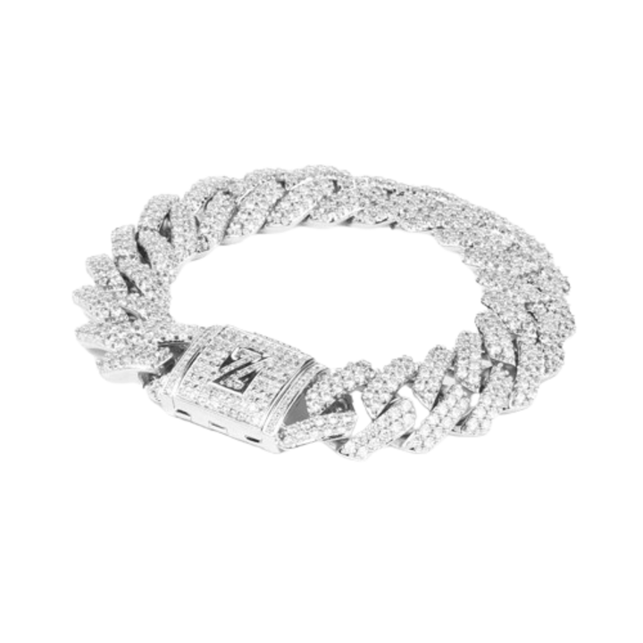 Miami férfi karkötő, bronz ötvözet, cirkónia kövek, 15mm, 19 cm - Ezüst