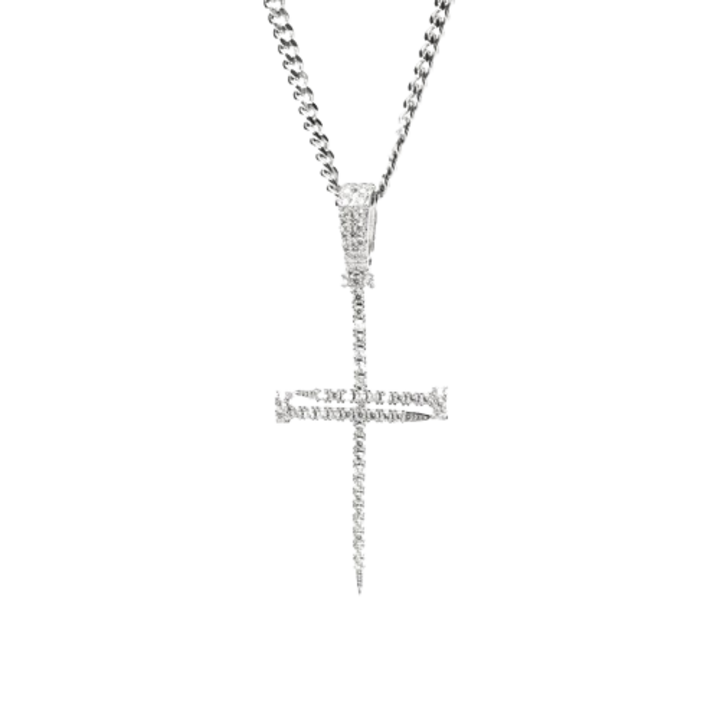 Intersect uniszex nyaklánc, bronz ötvözet, cirkónia kövek, 50 cm - Ezüst