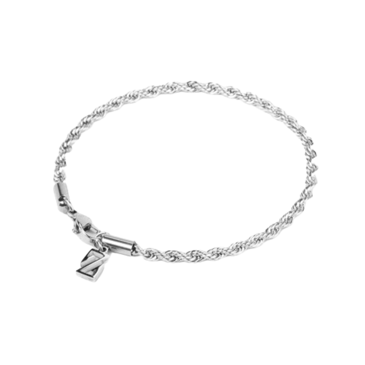 Rope férfi karkötő, rozsdamentes acél, 3mm, 19 cm - Ezüst