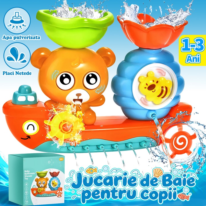 Jucarie de Baie pentru Copii, BYONDSELF®, cu Ventuza, cu Pulverizator de Apa, Dezvolta Coordonarea Mana-Ochi, Multicolor, 1-3 Ani