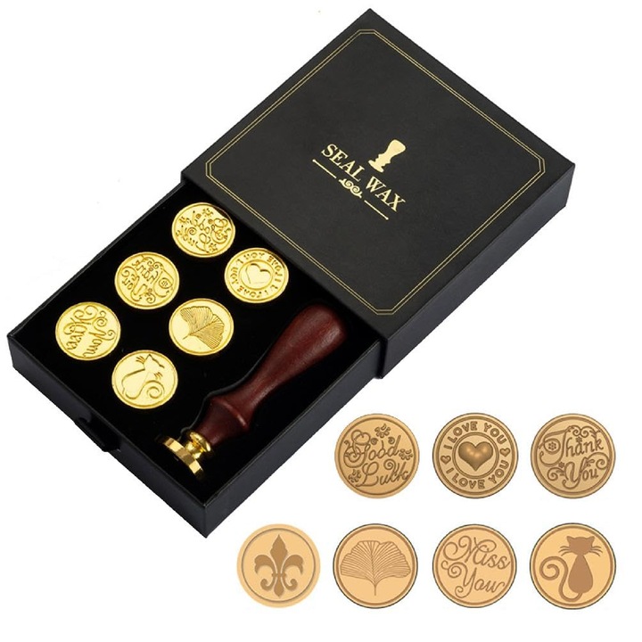 Комплект печати за восък, Latauar, дърво/месинг, кафяво/червено