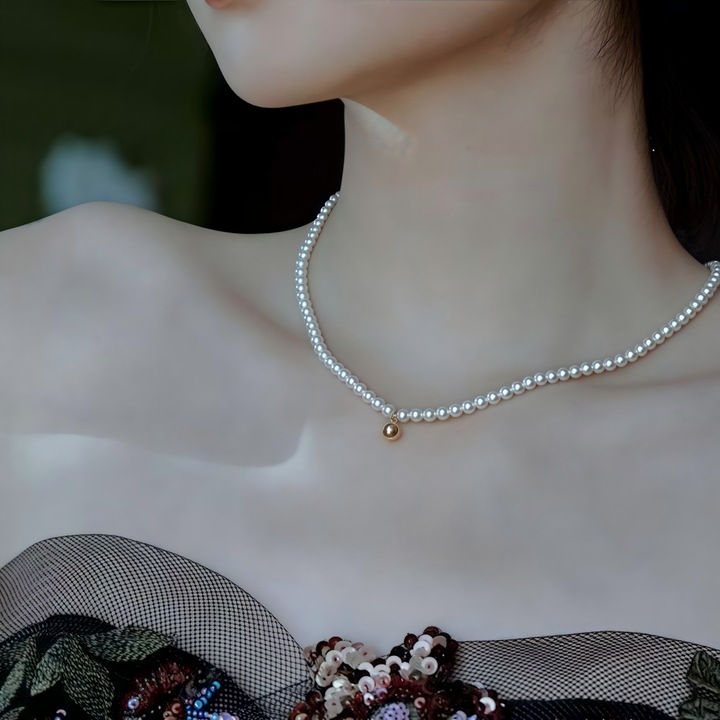 Colier cu Perle de cristal artificial, 4mm, cu pandantiv bile, reglabil 36-42 cm