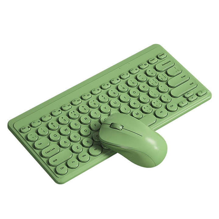 Set tastatura si mouse wireless, compatibil iPad/telefon/laptop, ergonomic, verde