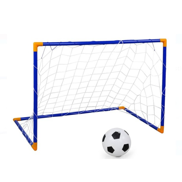 Poarta fotbal din plastic albastra cu minge inclusa 105x76x69cm