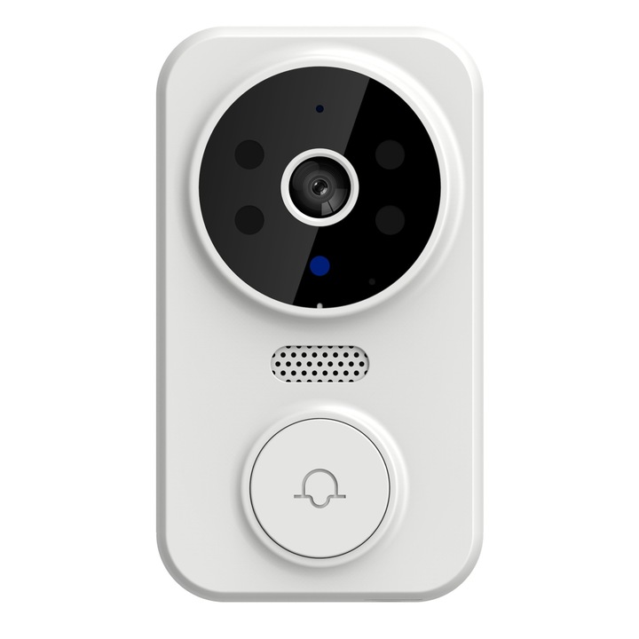 Sonerie Wireless M8, Camera Video, Microfon, Night Vision, Conectare la telefon, Aplicatie Smart Life / Tuya, Reincarcabila, Kit Instalare Inclus, Alb