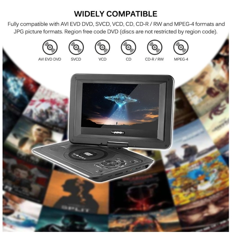 DVD, 13,9 inchi, portabil, design multifunctional, FM, suport TV