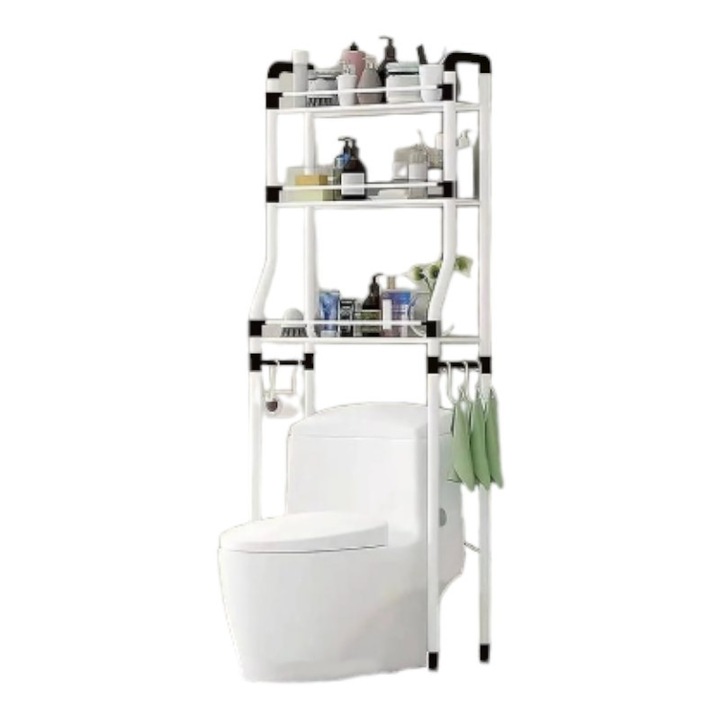 Etajera pentru toaleta cu 3 rafturi TM010, metal, alb