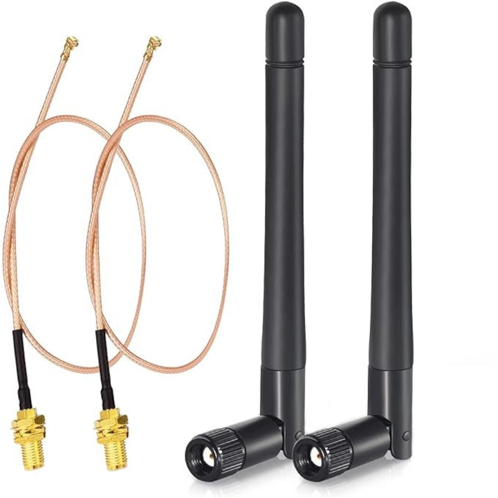 Set de 2 antena WiFI, cu cap RP SMA tata, JENUOS®, conector, frecventa, 8dBi 2.4GHz 5.8GHz, 10 cm, Negru