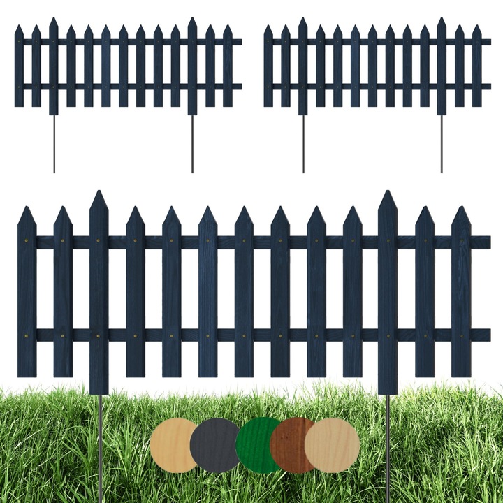 Gard Floranica pentru gradina, infipt in pamant, din lemn - Pin, inaltime: 30 cm, Antracit - 3 bucati