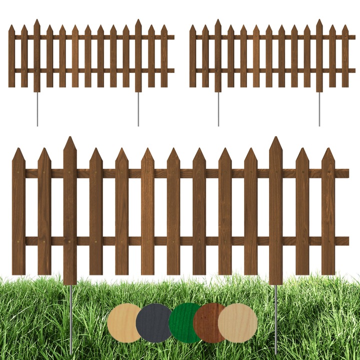 Gard Floranica pentru gradina, Floranica, infipt in pamant, din lemn - Pin, inaltime: 40 cm, Maro - 3 bucati