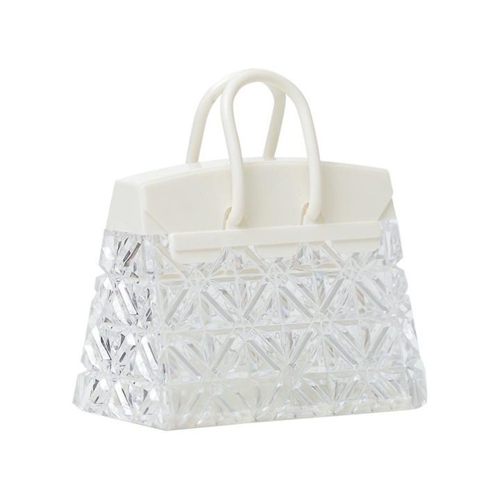 Veioza LED in forma de geanta, lumina alb cald, cristal, baterie buton, pentru dormitor si birou