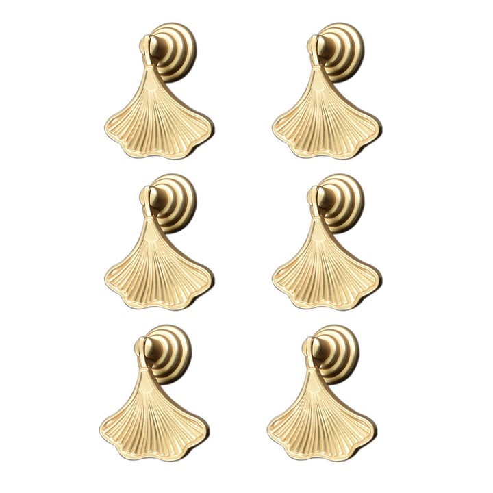 Set 6 manere mobila in forma de frunza de ginkgo, auriu, 5.6cm