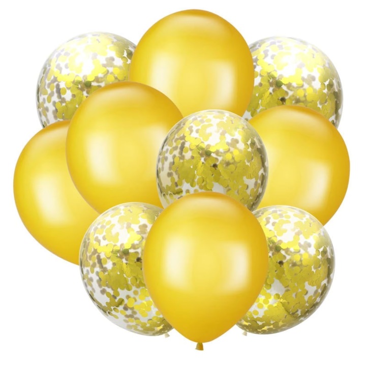 Set baloane, auriu / confeti aurii, 10 bucati, Party Shop