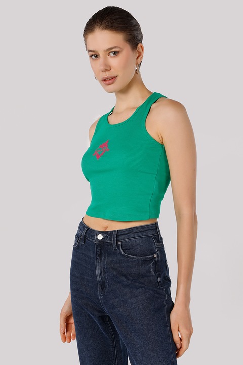 COLIN'S, Top crop din amestec de bumbac, Verde, XS