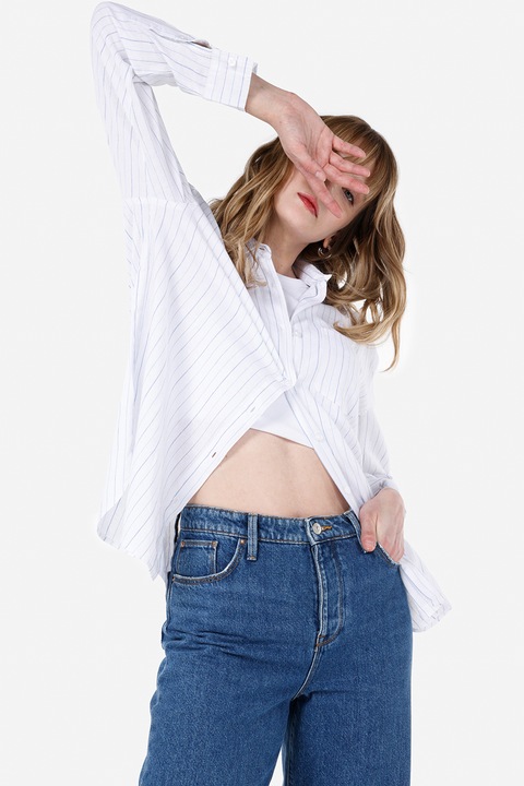 COLIN'S, Camasa din amestec de in cu model in dungi, Alb