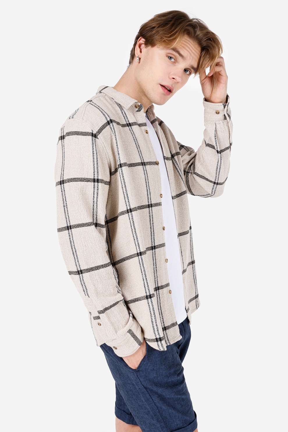 COLIN'S, Camasa din bumbac cu model in carouri, Bej deschis, M