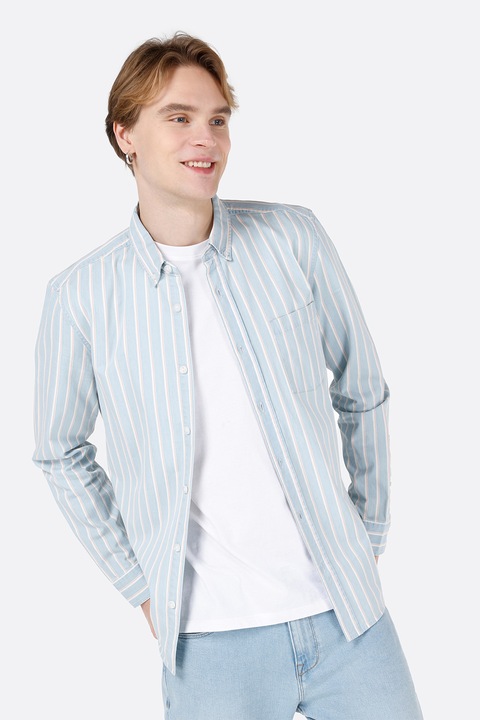 COLIN'S, Camasa cu model in dungi si guler cu nasturi, Albastru glaciar