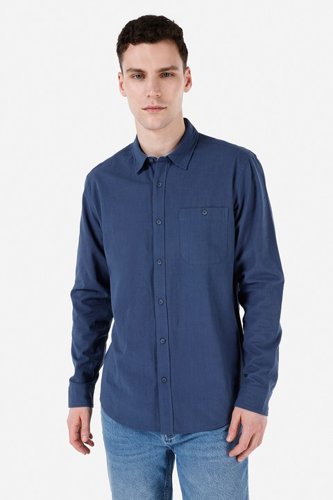 COLIN'S, Camasa uni de bumbac cu guler ascutit, Albastru inchis, S