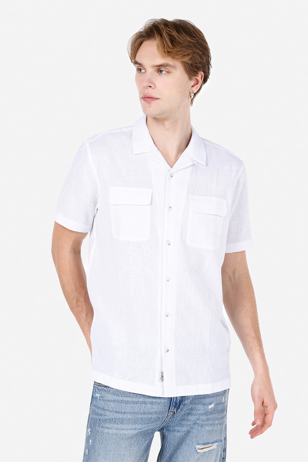 COLIN'S, Camasa de in si bumbac cu maneci scurte, Alb, 2XL