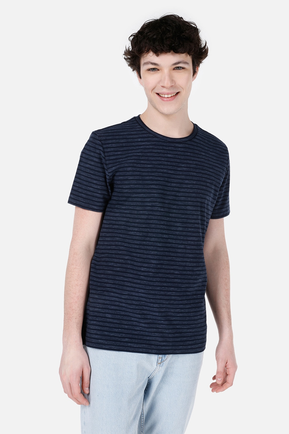 COLIN'S, Tricou din bumbac cu model in dungi, Albastru ultramarin, XS