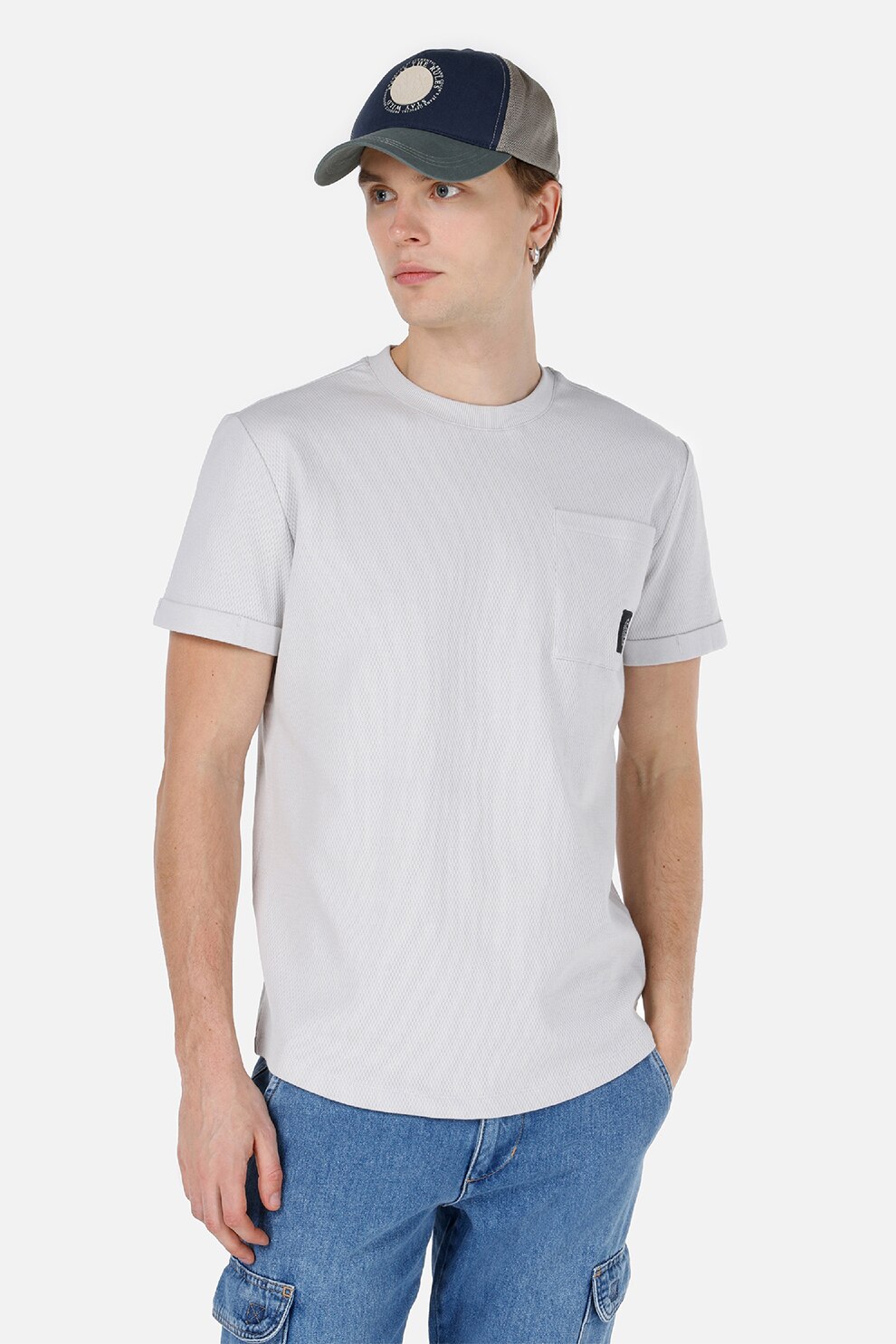 COLIN'S, Tricou din bumbac cu decolteu la baza gatului, Gri deschis, S