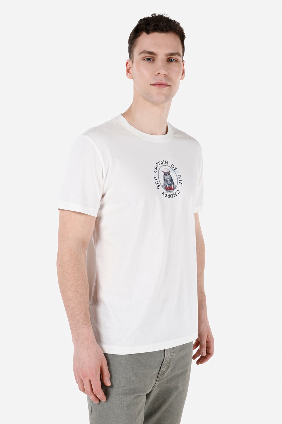 COLIN'S, Tricou cu decolteu la baza gatului si imprimeu grafic, Corai, Alb murdar, XL