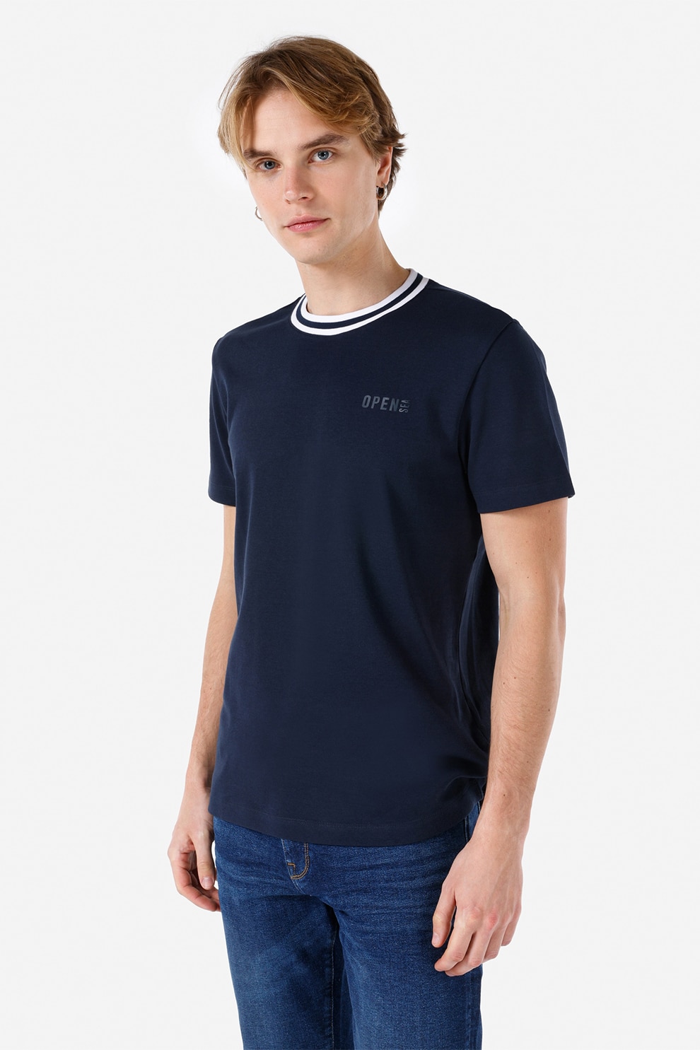 COLIN'S, Tricou cu accente cu model in dungi, Bleumarin, S