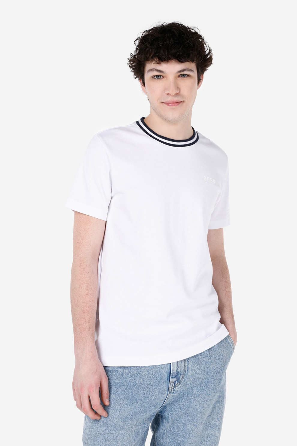 COLIN'S, Tricou cu accente cu model in dungi, Alb optic, XS