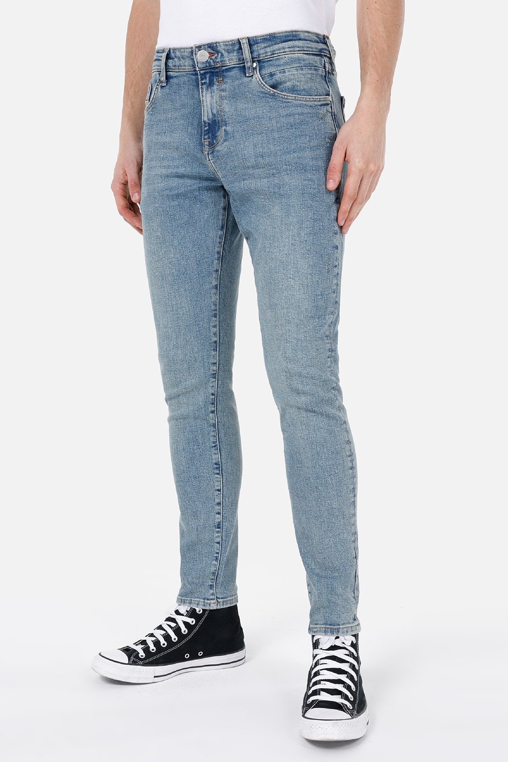 COLIN'S, Blugi cu talie medie si aspect decolorat, Albastru prafuit, W28-L32