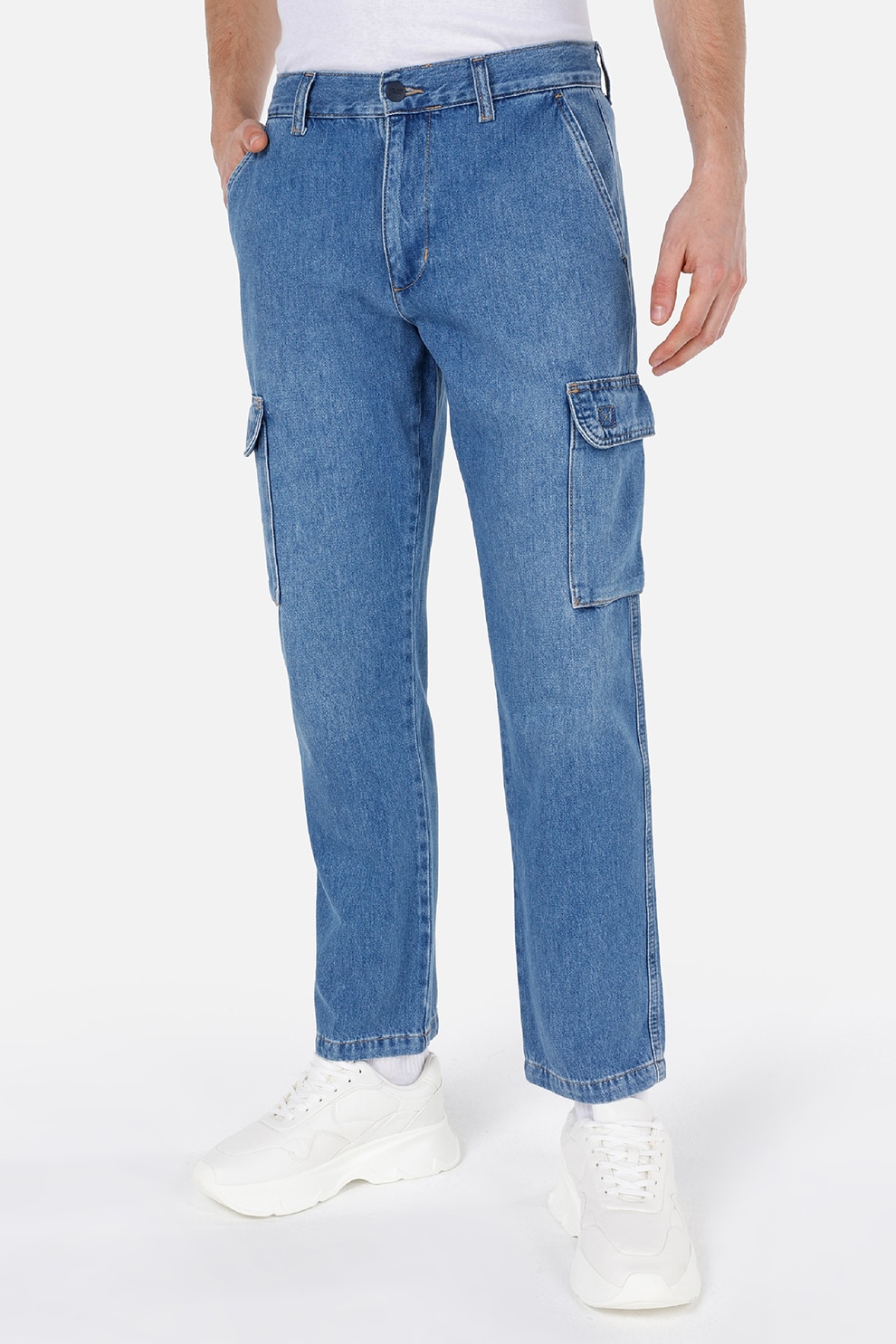 COLIN'S, Blugi cargo cu croiala dreapta, Albastru prafuit, W28-L32