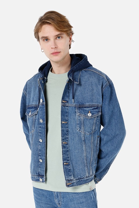 COLIN'S, Jacheta din denim cu gluga detasabila, Albastru inchis