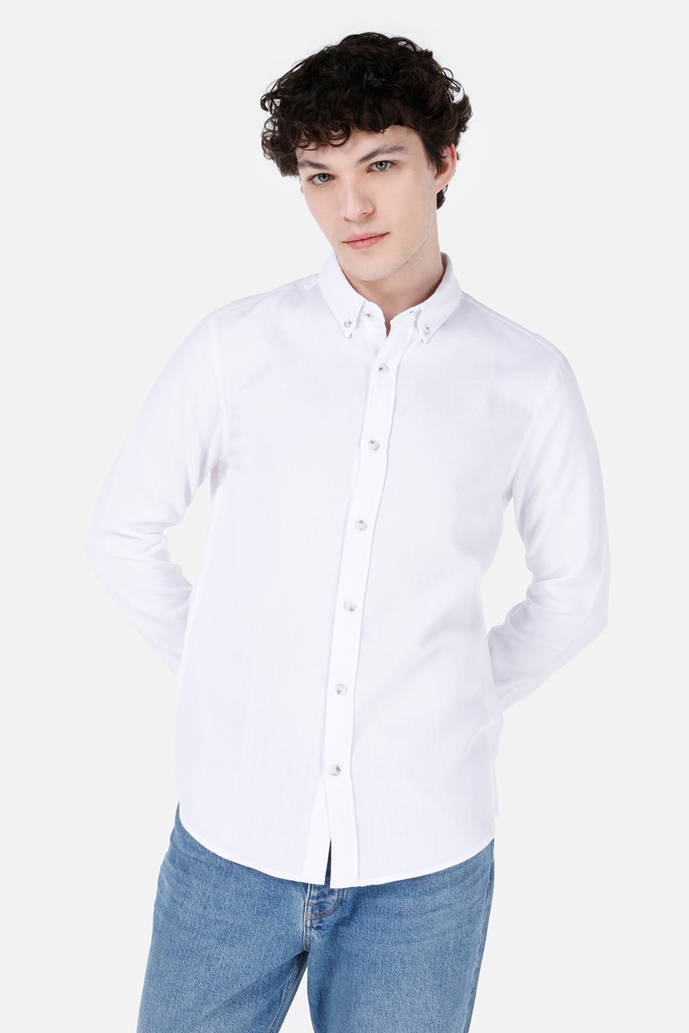 COLIN'S, Camasa slim fit cu guler fixat cu nasturi, Alb optic, 2XL