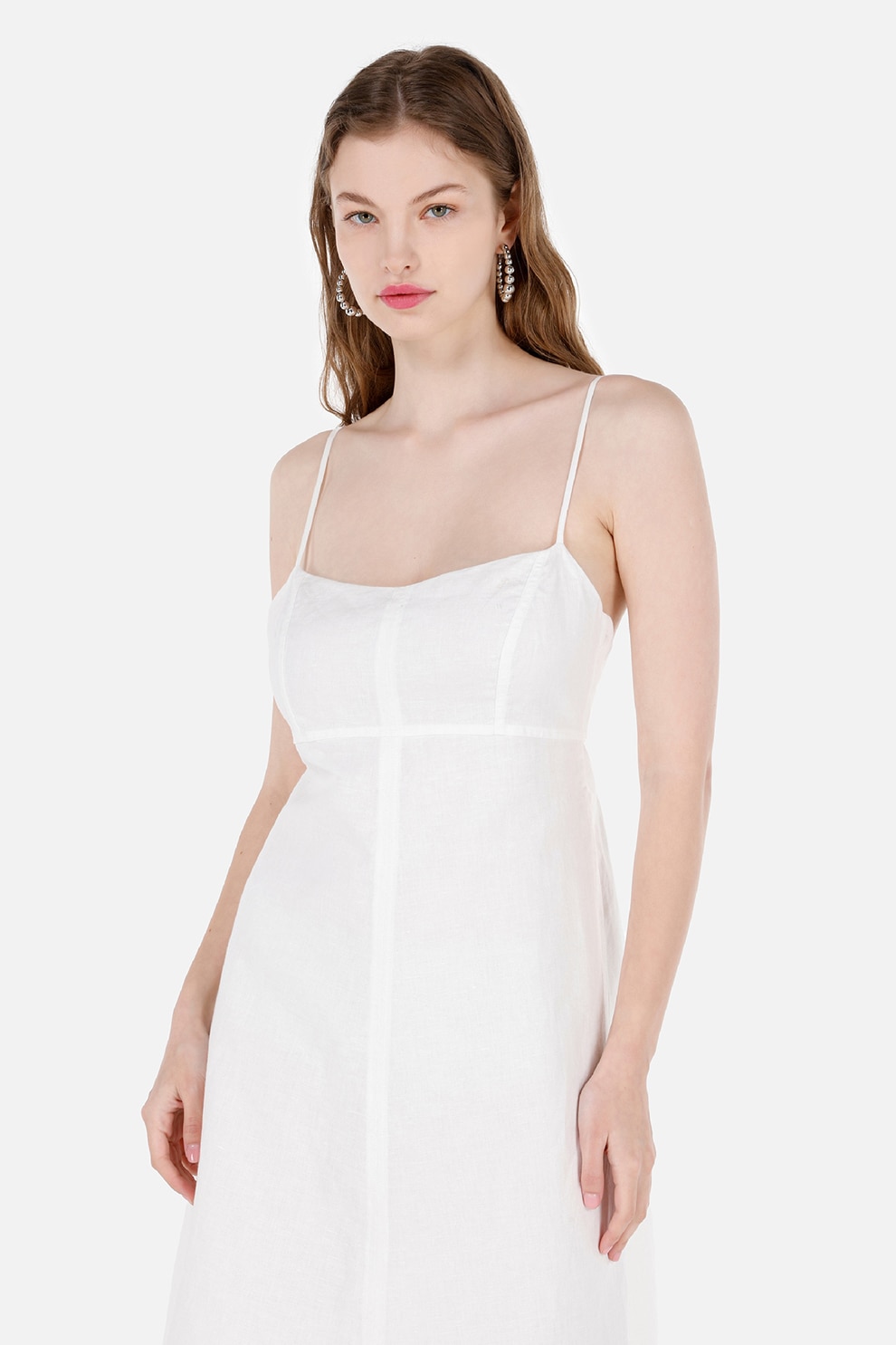 COLIN'S, Rochie din amestec de in si bumbac cu bareta, Alb, L
