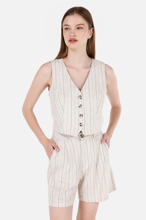 COLIN'S, Vesta din amestec de in cu model in dungi, Maro taupe deschis, M