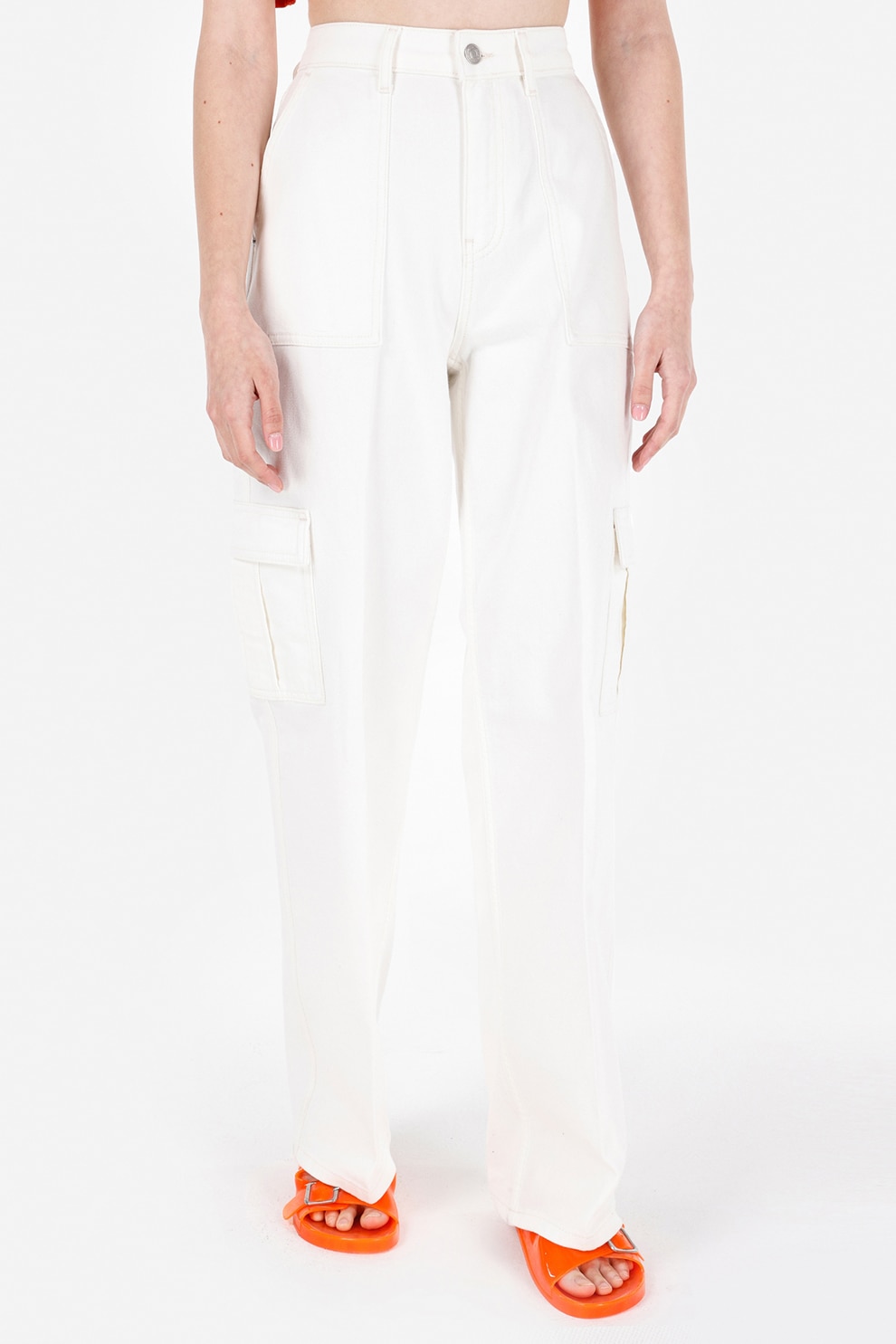 COLIN'S, Pantaloni cargo cu croiala ampla si talie inalta, Alb murdar, W29-L32
