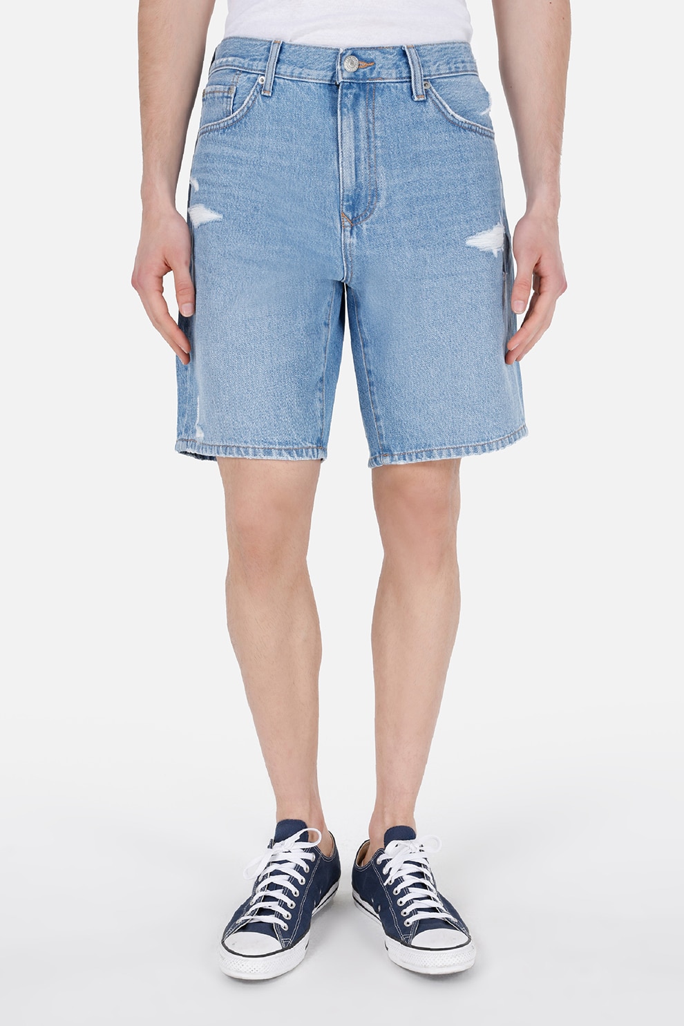 COLIN'S, Pantaloni scurti din denim cu detalii cu aspect deteriorat, Albastru lavanda, L