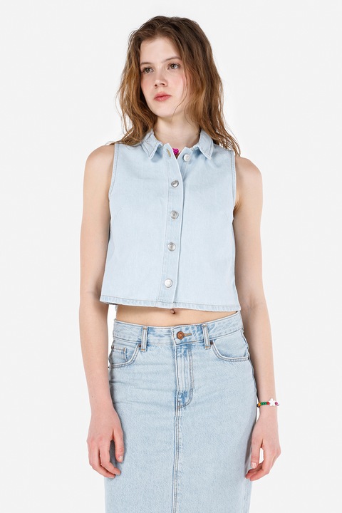 COLIN'S, Vesta crop din denim, Albastru pastel, XS